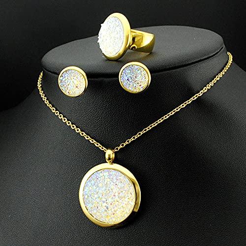 Gold Jewelry For Women Rings Earrings Chain Link Pendants Necklaces Sets Round Irregular Crystal Wedding Jewelry For Bride - Lasercutwraps Shop