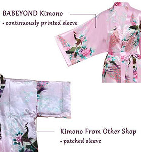 Women's Kimono Robe Long Robes with Peacock and Blossoms Printed Kimono Outfit (Black) - Lasercutwraps Shop