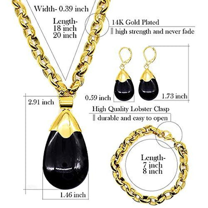 Gold Necklaces For Women Bracelet Earrings Chain Jewellery Sets Water Drop Resin Stone Fashion Pendants - Lasercutwraps Shop