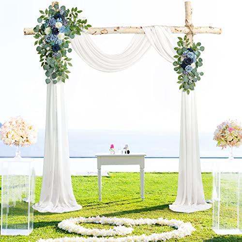 Dusty Blue Artificial Wedding Arch Flowers Kit(Pack of 3), with 26Ft Shiny White Wedding Arch Draping Fabric - Lasercutwraps Shop