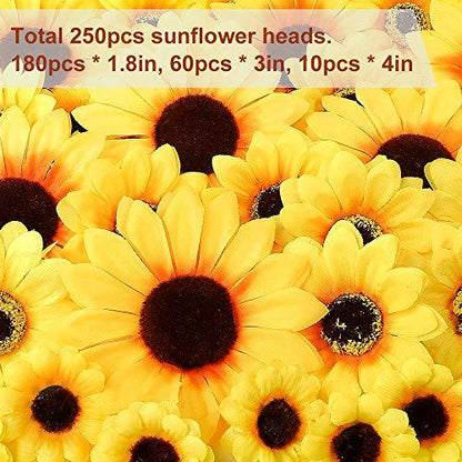 250pcs Artificial Silk Sunflower Heads Fake Faux Flower Heads Yellow Floral for Wedding Centerpieces Decor Home Decoration Garden Wreath Art Craft (Multi Size) - Lasercutwraps Shop