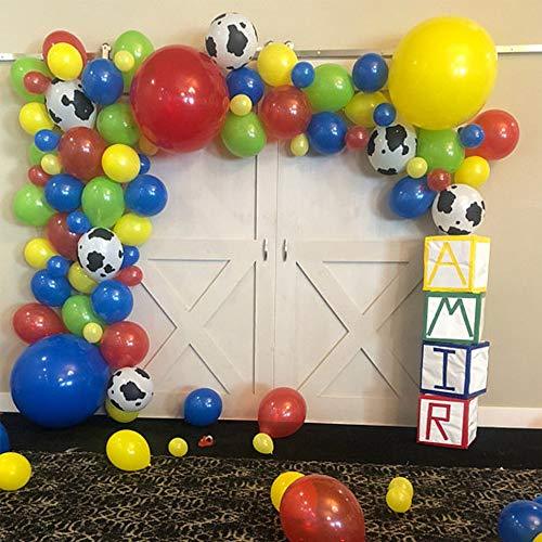 118pcs Blue Red Yellow Cow Printed Balloon Garland Kit for Farm Birthday Party - Lasercutwraps Shop