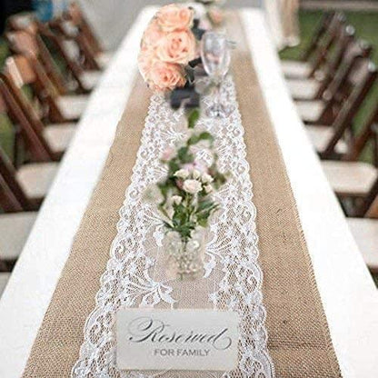 2pcs Burlap Table Runner Burlap Lace Table Runner for Weddings 12X108 Hessian Rustic Jute Country Thanksgiving Christmas Baby Party Decoration Table Decor - Lasercutwraps Shop