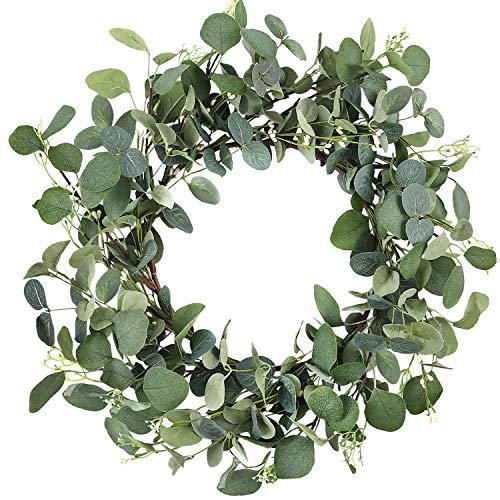 19 Inches Artificial Green Leaf Eucalyptus Wreath Spring Summer Outdoor Ornaments for Front Door Wall Window Farmhouse Decor - Lasercutwraps Shop