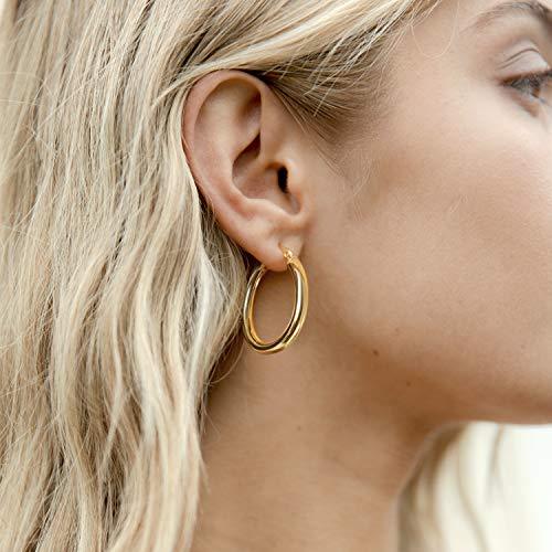 14K Gold Plated Sterling Silver Post Monet Oval Chunky Lightweight Hoop Earrings for Women - Lasercutwraps Shop