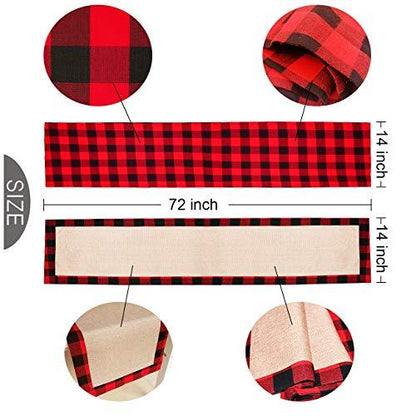 2pcs Christmas Table Runner Burlap & Cotton Black Red Plaid Reversible Buffalo Check Table Runner for Christmas Holiday Birthday Party Table Home Decoration - Lasercutwraps Shop