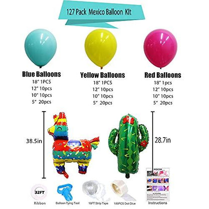 130pcs Mexican Fiesta Cactus Party Decorations Balloon Arch Garland Kit with Giant Cactus Llama Foil Balloons - Lasercutwraps Shop