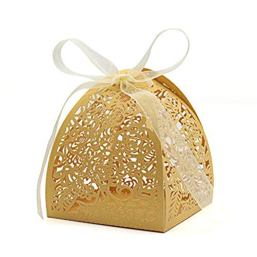 Pack of 50 Laser Cut Rose Candy Boxes, Favor Boxes 2.5"x 2.5"x 3.1", Gift Boxes - Lasercutwraps Shop