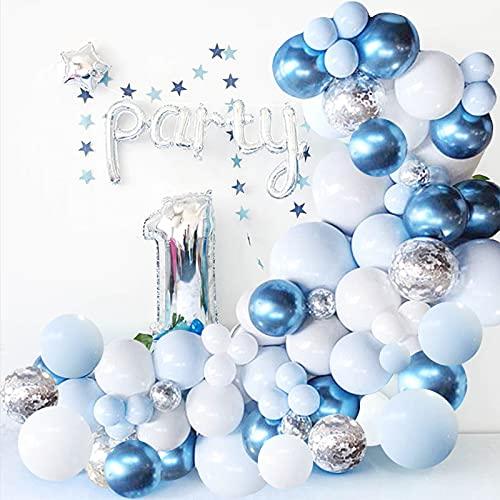 Blue Balloon Garland Arch Kit - 126 Pieces/PCS Metallic Blue White and Silver Confetti Latex Balloons for Baby Shower Birthday - Lasercutwraps Shop