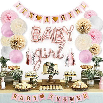 Pink Baby Shower Decorations for Girl with Banners and Tassel - Lasercutwraps Shop