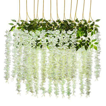 24 Pack (86.6 FT) Artificial Wisteria Vine Ratta Fake Wisteria Hanging Garland Silk Long Hanging Bush Flowers String Home Party Wedding Decor - Lasercutwraps Shop