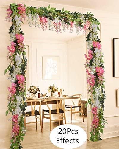 4Pcs 6.6Ft/Piece Artificial Flowers Silk Wisteria Garland Artificial Wisteria Vine Rattan Silk Hanging Flower for Ceremony Wedding Arch Decor - Lasercutwraps Shop