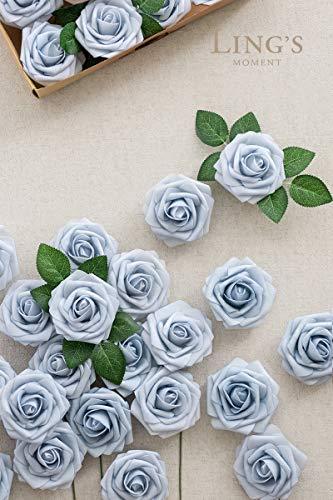 Artificial Flowers 25 Pcs Fake Powder Blue Roses Foam Roses with Stems for DIY Wedding Bouquets Party Home Decor Valentines Day - Lasercutwraps Shop