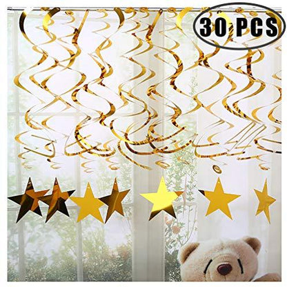 Gold Star Hanging Swirl Decorations,Hanging Gold Party Supplies for Graduation Wedding Baby Shower Decorations,Pack of 30 - Lasercutwraps Shop