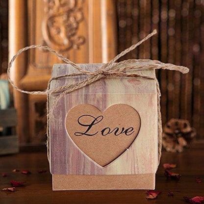 Rustic Candy Boxes,50pcs Wedding Favor Boxes,Love Kraft Bonbonniere Paper Gift Boxes with Burlap Jute Twine for Bridal Shower Wedding Christmas Decorations - Lasercutwraps Shop