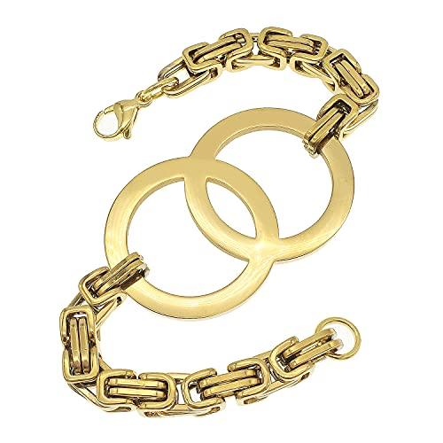 Bracelets For Women Gold Plated Jewelry Stainless Steel Hand Chain Byzantine Charm Link Double Circle Gold - Lasercutwraps Shop