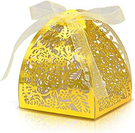 50PCS Laser Cut Rose Candy Boxes, Favor Boxes Gift Boxes for Bridal Shower Anniverary Birthday Party Wedding Favor - Lasercutwraps Shop