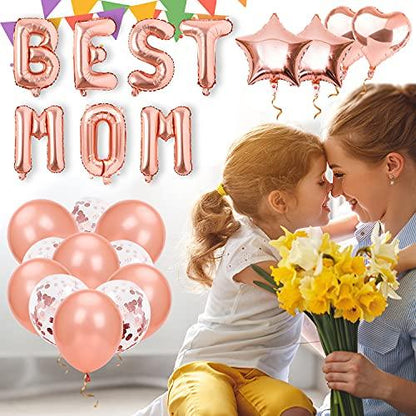 39PCS Rose Gold Mothers Day Balloons Set 16 Inch Letter Balloon Banner for Mothers Day Party Decorations - Lasercutwraps Shop