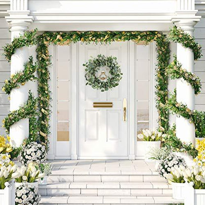 19 Inches Artificial Green Leaf Eucalyptus Wreath Spring Summer Outdoor Ornaments for Front Door Wall Window Farmhouse Decor - Lasercutwraps Shop