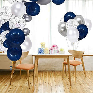 Navy Blue and Silver Confetti Balloons 50 pcs, 12 inch White Pearl and Silver Metallic Chrome Party Balloons for 2020 Graduation Party Decorations - Lasercutwraps Shop