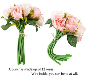 24 Heads Artificial Rose Flowers Bouquet Silk Flowers Rose for Home Bridal Wedding Party Festival Decor (2 Packs Champagne and Pink) - Lasercutwraps Shop