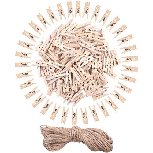 120 Pcs Mini Wood Clothespins,1 Inch Small Craft Wooden Clips with Jute Twine for Photo Wall and DIY Craft. - Lasercutwraps Shop