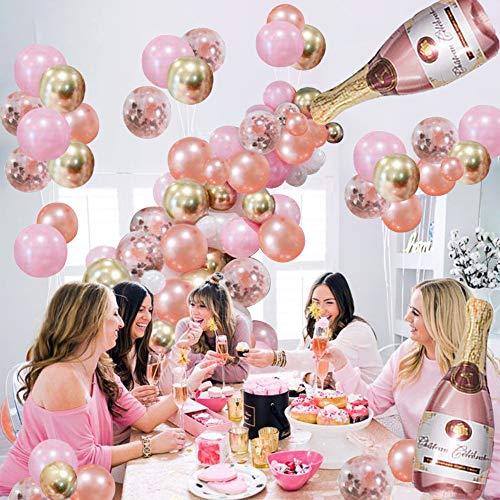 Rose Gold Champagne Bottle Balloon Garland Arch Kit, Rose Gold Happy Birthday Banner Balloons for Birthday Party Decorations - Lasercutwraps Shop