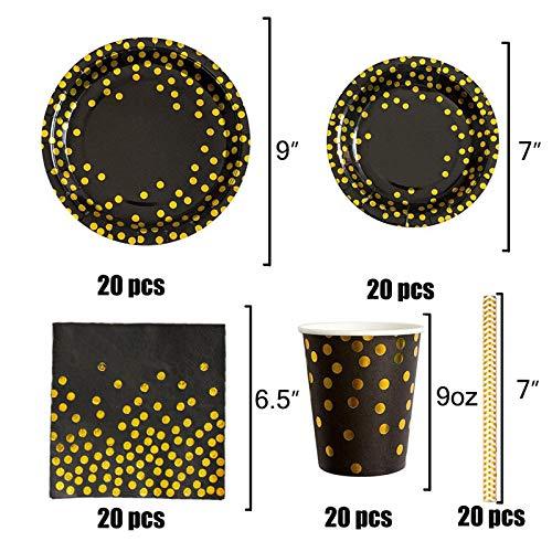 Black and Gold Party Supplies Golden Dot Disposable Tableware Serves 20 Guests - Lasercutwraps Shop