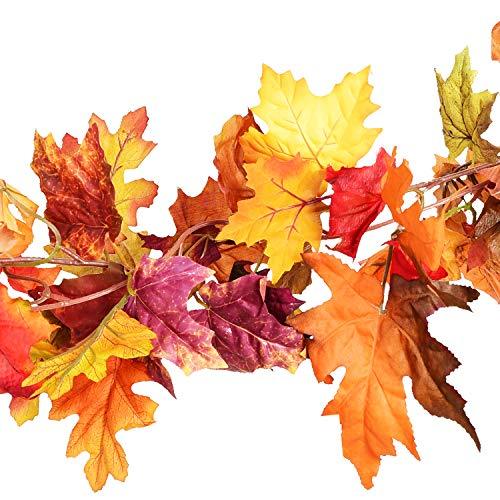 2 Pack Fall Garland Maple Leaf, 5.9Ft/Piece Hanging Vine Garland Artificial Autumn Foliage Garland Thanksgiving Decor for Home Wedding Fireplace Party Christmas - Lasercutwraps Shop