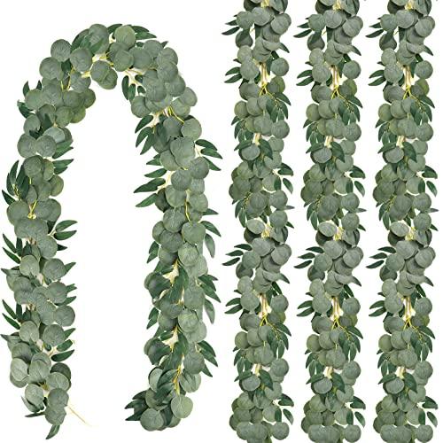 4 Pack 26 Feet Artificial Eucalyptus Garland with Willow Leaves for Wedding Table Decoration - Lasercutwraps Shop