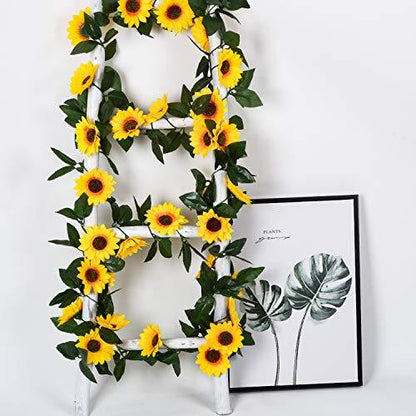 3 Pack Artificial Sunflower Garland Silk Sunflower Vine Artificial Flowers with Green Leaves Wedding Table Decor - Lasercutwraps Shop