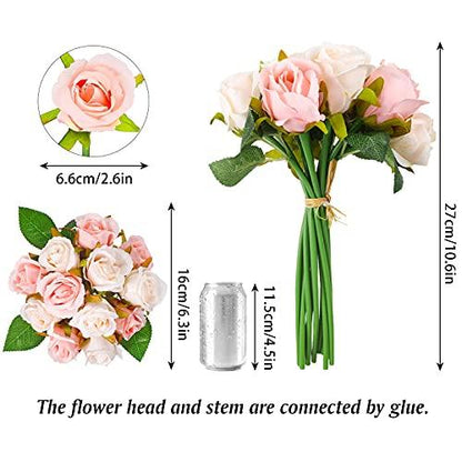 24 Heads Artificial Rose Flowers Bouquet Silk Flowers Rose for Home Bridal Wedding Party Festival Decor (2 Packs Champagne and Pink) - Lasercutwraps Shop