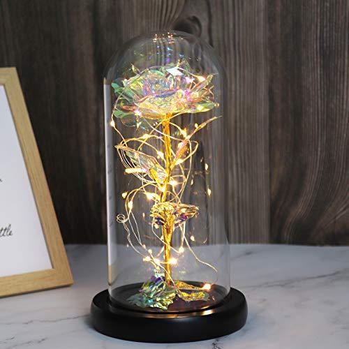 Christmas Rose Gift for her,Women's Gift Birthday Gifts Colorful Artificial Flower Rose Gift Led Light String on Colorful Flower, Last Forever in A Glass Dome, Unique Gift for Her,Thanksgiving Gift - Lasercutwraps Shop