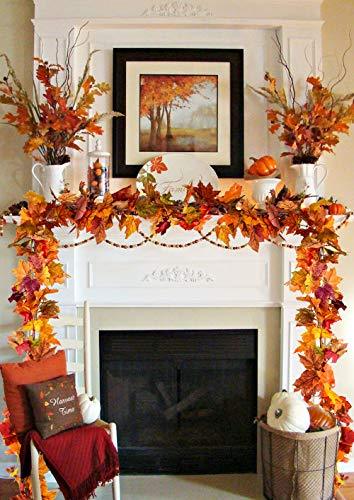 2 Pack Fall Garland Maple Leaf, 5.9Ft/Piece Hanging Vine Garland Artificial Autumn Foliage Garland Thanksgiving Decor for Home Wedding Fireplace Party Christmas - Lasercutwraps Shop