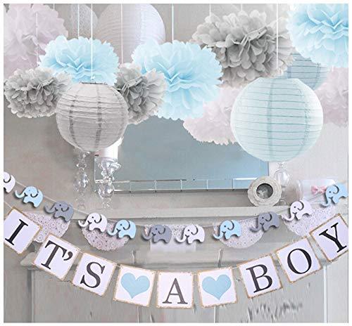 Boy baby shower decoration with Banners Elephant Garland and Paper Lantern - Lasercutwraps Shop