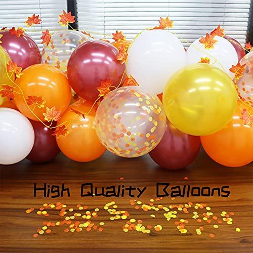 112PCS Fall Balloons Garland Arch Kit - Orange Gold Burgundy White Confetti Balloons with Artificial Maple Leaves Garland for Thanksgiving - Lasercutwraps Shop