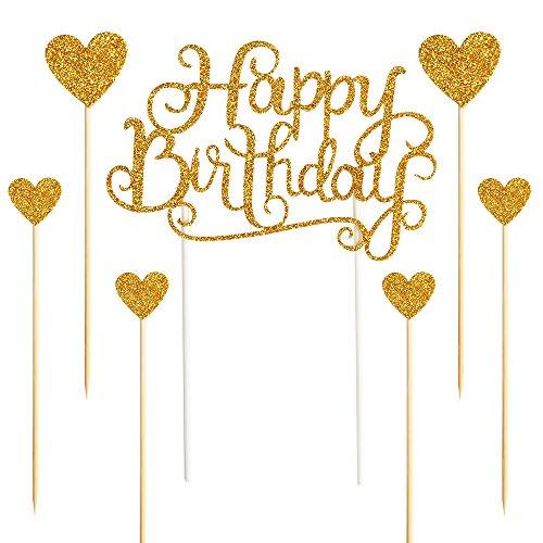 PALASASA Happy Birthday Cake Toppers Gold glitter letters"happy birthday"and love star,Party decor Decorations,Set of 7 (Gold) - Lasercutwraps Shop