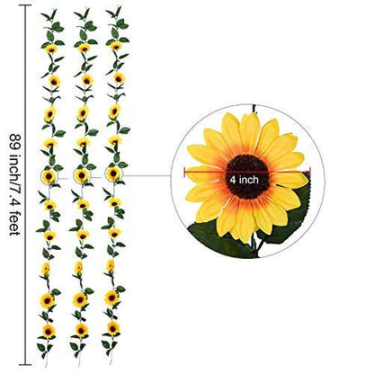 3 Pack Artificial Sunflower Garland Silk Sunflower Vine Artificial Flowers with Green Leaves Wedding Table Decor - Lasercutwraps Shop