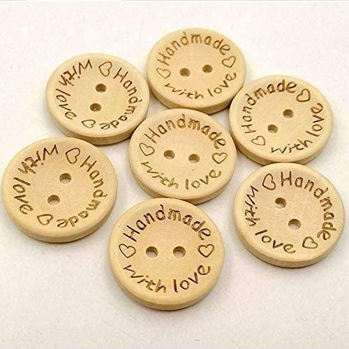 100 Pcs Wooden Buttons Handmade with Love Round Sewing Button 2 Holes Crafts Decor Button DIY Craft Supplies - Lasercutwraps Shop