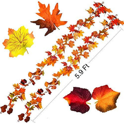 2 Pack Fall Garland Maple Leaf, 5.9Ft/Piece Hanging Vine Garland Artificial Autumn Foliage Garland Thanksgiving Decor for Home Wedding Fireplace Party Christmas - Lasercutwraps Shop