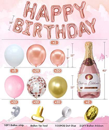 Rose Gold Champagne Bottle Balloon Garland Arch Kit, Rose Gold Happy Birthday Banner Balloons for Birthday Party Decorations - Lasercutwraps Shop