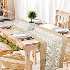 2pcs Burlap Table Runner Burlap Lace Table Runner for Weddings 12X108 Hessian Rustic Jute Country Thanksgiving Christmas Baby Party Decoration Table Decor - Lasercutwraps Shop