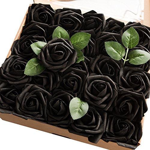 Artificial Flowers 25 Pcs Fake Black Roses Foam Roses with Stems for DIY Wedding Bouquets Party Home Decor Valentines Day - Lasercutwraps Shop