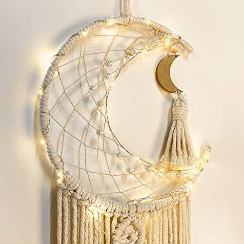 Moon Dream Catcher with LED Light, Handmade Macrame Woven Hanging Wall Decor for Bedroom, Boho Room Decor - Lasercutwraps Shop