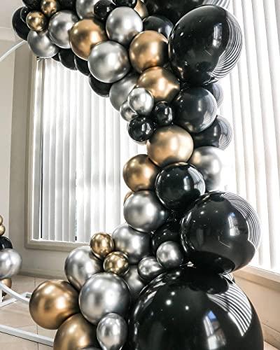 111PCS Black Gold and Silver Balloon Garland Arch Kit Metallic Black Metallic Gold Chrome Silver Latex Balloons - Lasercutwraps Shop