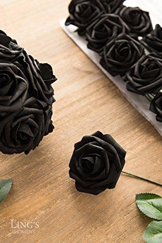 Artificial Flowers 25 Pcs Fake Black Roses Foam Roses with Stems for DIY Wedding Bouquets Party Home Decor Valentines Day - Lasercutwraps Shop