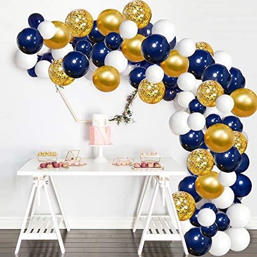 120 pcs Navy and Gold Confetti White Balloons Arch with 16ft Tape Strip & Dot Glue for Party Wedding Birthday DIY Decoration - Lasercutwraps Shop