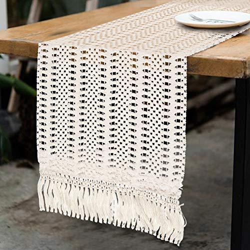 Macrame Table Runner Boho Woven Cotton Crochet Lace Farmhouse Moroccan Wedding Table Runner with Tassels for Bohemian, Dinner Rustic Table Top Bridal Shower, Wedding Table Decorations,108 Inches - Lasercutwraps Shop
