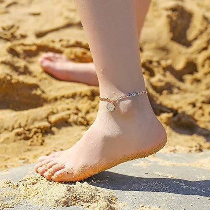 14K Gold Filled Letter Initial Anklets for Women Handmade Figaro Chain Layered Anklets Gold Ankle Bracelets for Women Alphabet Ankle Bracelets - Lasercutwraps Shop