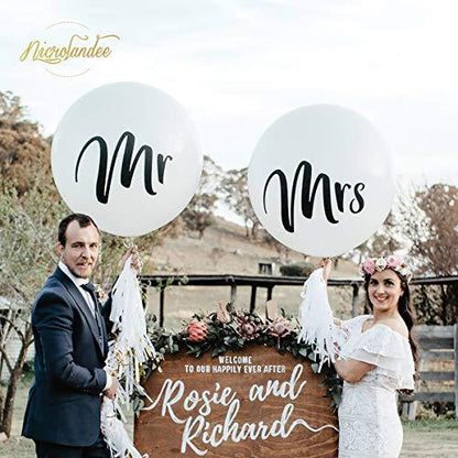 36 Inch Giant Wedding Balloons Mr. & Mrs. White balloons with Two Paper Tassel Garlands for Engagement Party Decorations Bachelorette Party Decorations - Lasercutwraps Shop